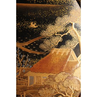 塗師 橘屋友七作　耕作蒔絵高坏　S2839 