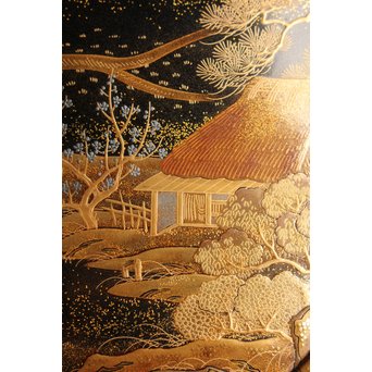 塗師 橘屋友七作　耕作蒔絵高坏　S2839 