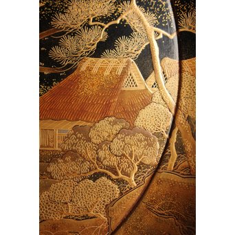 塗師 橘屋友七作　耕作蒔絵高坏　S2839 