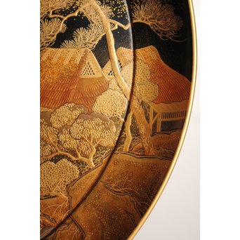 塗師 橘屋友七作　耕作蒔絵高坏　S2839 