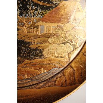 塗師 橘屋友七作　耕作蒔絵高坏　S2839 