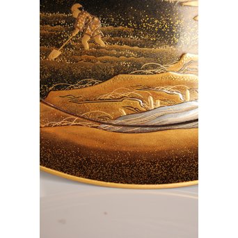 塗師 橘屋友七作　耕作蒔絵高坏　S2839 