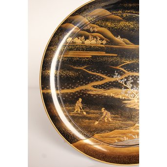 塗師 橘屋友七作　耕作蒔絵高坏　S2839 