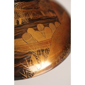 塗師 橘屋友七作　耕作蒔絵高坏　S2839 