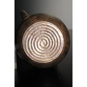 柿畠甚次郎　純銀製籐巻提手芋頭砲口打出銀瓶　K368 