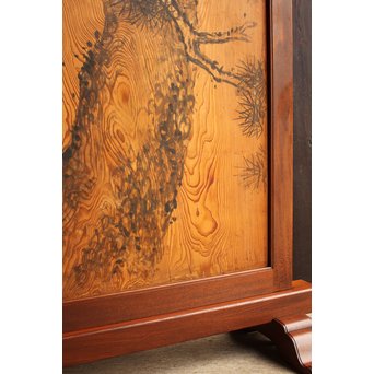 上質欅枠の一枚板板絵衝立　J2390 