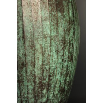 人間国宝　関谷四郎作　鍛金緑青線瓶　S2864 