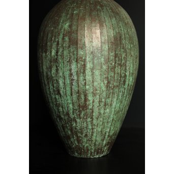 人間国宝　関谷四郎作　鍛金緑青線瓶　S2864 