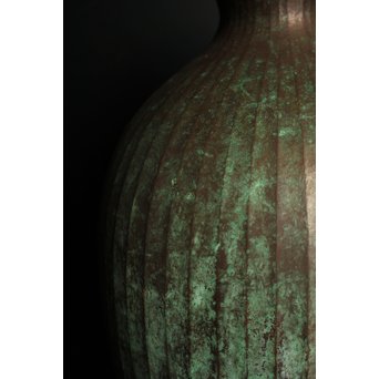 人間国宝　関谷四郎作　鍛金緑青線瓶　S2864 