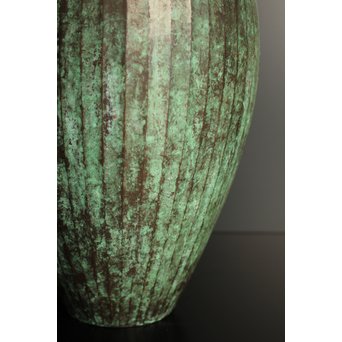 人間国宝　関谷四郎作　鍛金緑青線瓶　S2864 