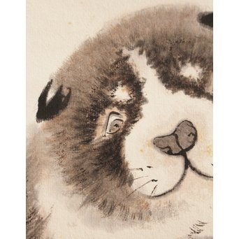 九谷焼 二代徳田八十吉　倣応挙　犬子ろ掛軸　K379 