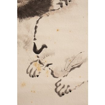 九谷焼 二代徳田八十吉　倣応挙　犬子ろ掛軸　K379 