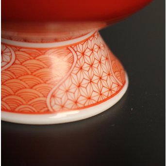 福島武山 赤網手杯 共箱 共布　S2866 