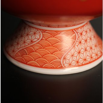 福島武山 赤網手杯 共箱 共布　S2866 