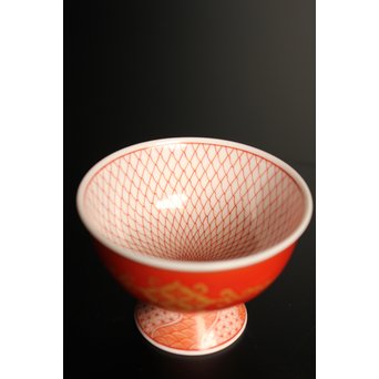 福島武山 赤網手杯 共箱 共布　S2866 