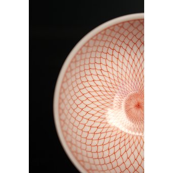 福島武山 赤網手杯 共箱 共布　S2866 