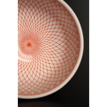 福島武山 赤網手杯 共箱 共布　S2866 