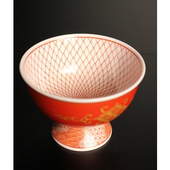 福島武山 赤網手杯 共箱 共布　S2866 