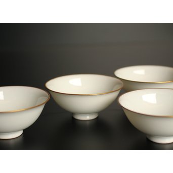 三浦竹泉　金縁白磁煎茶碗5客　K380 