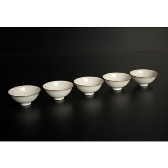 三浦竹泉　金縁白磁煎茶碗5客　K380