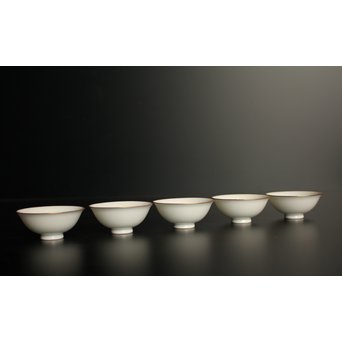 三浦竹泉　金縁白磁煎茶碗5客　K380 