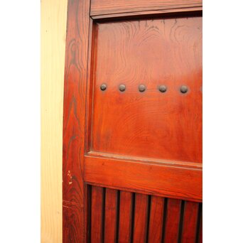 天地腰板巾着金具玉杢総欅格子蔵戸　W516Y 