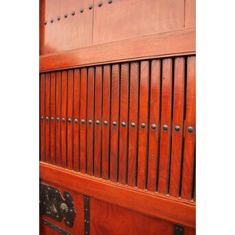 天地腰板巾着金具玉杢総欅格子蔵戸　W516Y 