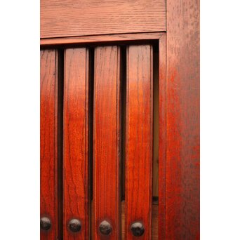 天地腰板巾着金具玉杢総欅格子蔵戸　W516Y 