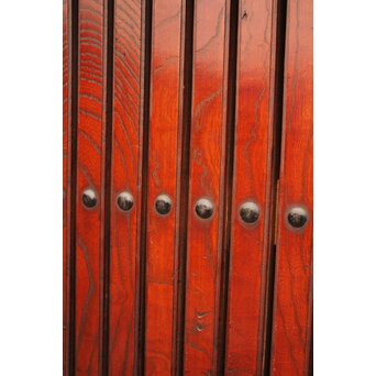 天地腰板巾着金具玉杢総欅格子蔵戸　W516Y 