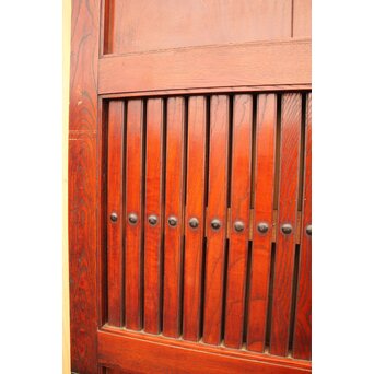 天地腰板巾着金具玉杢総欅格子蔵戸　W516Y 