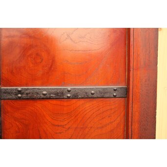 天地腰板巾着金具玉杢総欅格子蔵戸　W516Y 