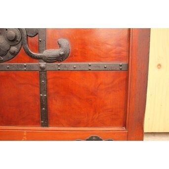 天地腰板巾着金具玉杢総欅格子蔵戸　W516Y 