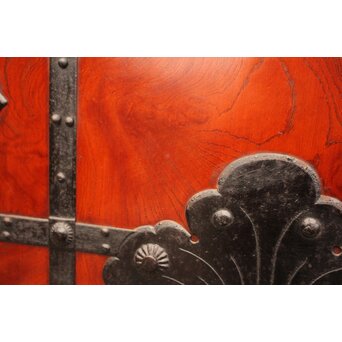 天地腰板巾着金具玉杢総欅格子蔵戸　W516Y 