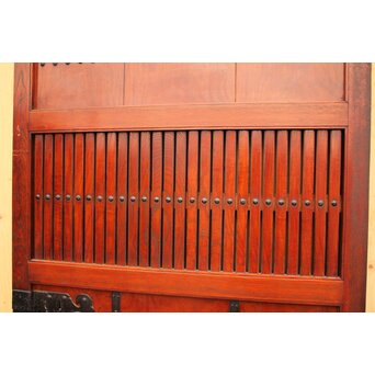 天地腰板巾着金具玉杢総欅格子蔵戸　W516Y 