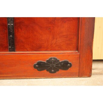 天地腰板巾着金具玉杢総欅格子蔵戸　W516Y 