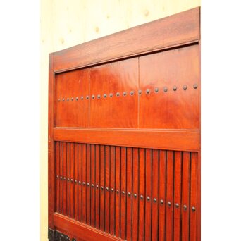 天地腰板巾着金具玉杢総欅格子蔵戸　W516Y 