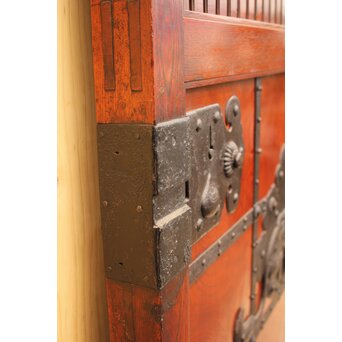 天地腰板巾着金具玉杢総欅格子蔵戸　W516Y 