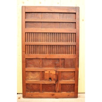 天地腰板巾着金具玉杢総欅格子蔵戸　W516Y 