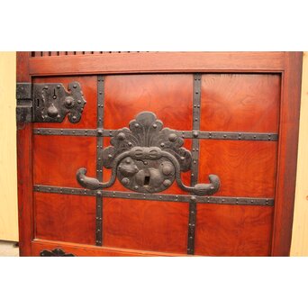 天地腰板巾着金具玉杢総欅格子蔵戸　W516Y 