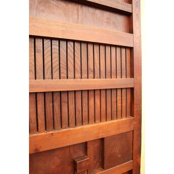 天地腰板巾着金具玉杢総欅格子蔵戸　W516Y 