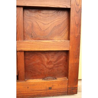 天地腰板巾着金具玉杢総欅格子蔵戸　W516Y 