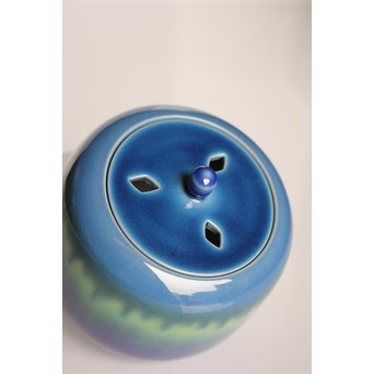 人間国宝　三代徳田八十吉作 金文字銘　耀彩香炉　K392 