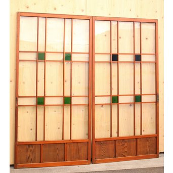 緑の色ガラスの建具　2枚1組　GD1006