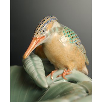 三代 真葛香山/宮川香山 青磁釉河骨二翡翠 菓子器　K402 