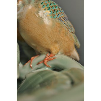 三代 真葛香山/宮川香山 青磁釉河骨二翡翠 菓子器　K402 