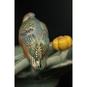 三代 真葛香山/宮川香山 青磁釉河骨二翡翠 菓子器　K402 