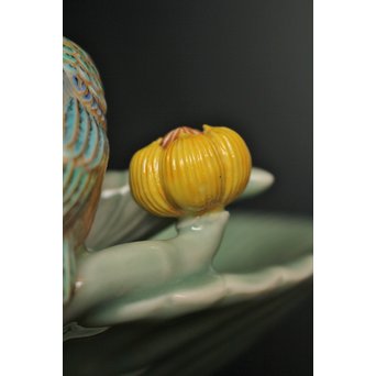 三代 真葛香山/宮川香山 青磁釉河骨二翡翠 菓子器　K402 