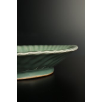 三代 真葛香山/宮川香山 青磁釉河骨二翡翠 菓子器　K402 