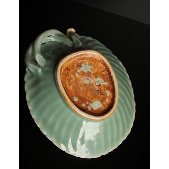 三代 真葛香山/宮川香山 青磁釉河骨二翡翠 菓子器　K402 