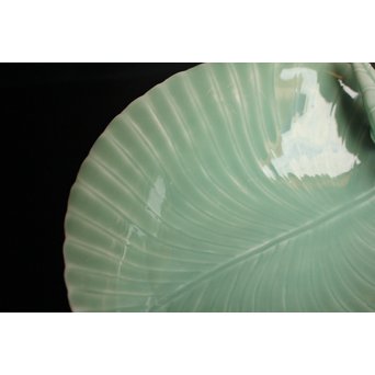 三代 真葛香山/宮川香山 青磁釉河骨二翡翠 菓子器　K402 